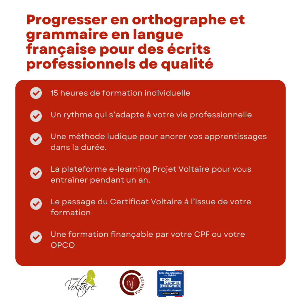 formation en orthographe Certificat Voltaire CPF Lyon