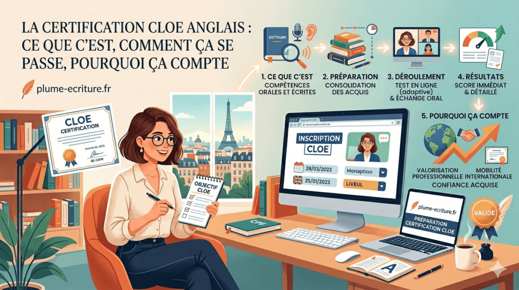 Qu'est-ce que la certification CLOE Anglais ? Comment se déroule l'examen, quelles compétences sont évaluées, à quoi sert-elle ? Tout savoir avant de vous lancer.